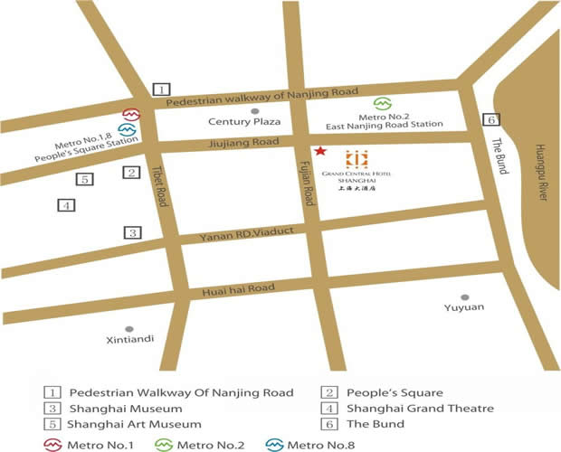 Location And Map Of Grand Central Hotel Shanghai